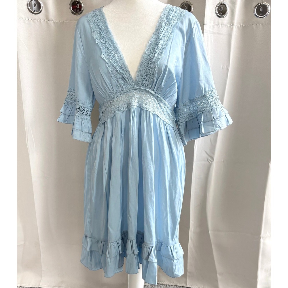 SBetro Womens Mini Dress Large Lace Trim Ruffle Babydoll Coquette Dollette 21175